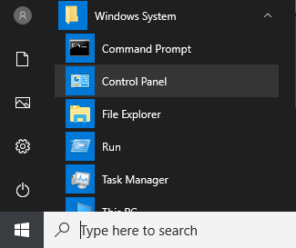 이미지 설명: Windows System → Control Panel